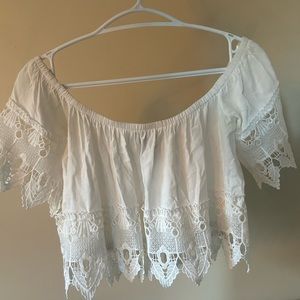 Off the shoulder white crop tee size M